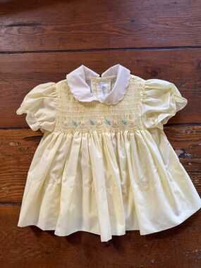 VTG ‘A Little Angel’ Yellow Floral Smocked Collared Babydoll Dress